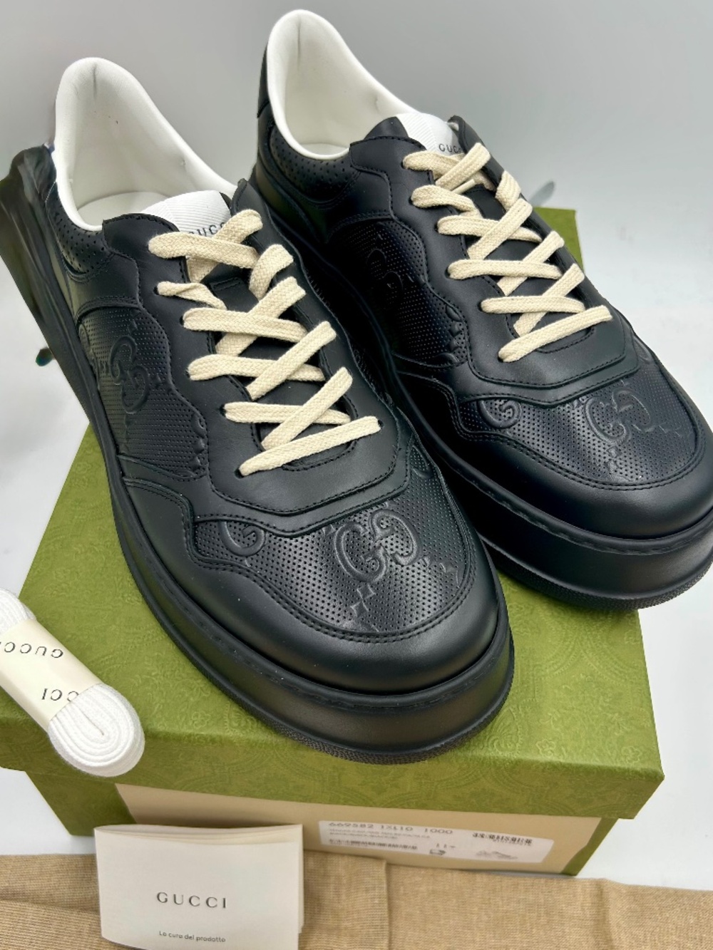 Gucci Chunky B Perforated GG Embossed Leather Sneakers. Size 11.5. (Fits 12.5)